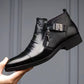 ✨Få 50% rabatt💖👞Ankelstövlar i läder med dubbel sidodragkedja och spetsiga tår för män