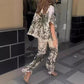 Casual Botanical Print 2-delat set för kvinnor