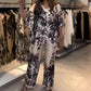 Casual Botanical Print 2-delat set för kvinnor