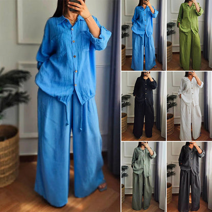 🌺HET REA 50% RABATT🌺 Hem Drawstring Topp och Vida Byxor 2-delars Set