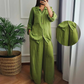🌺HET REA 50% RABATT🌺 Hem Drawstring Topp och Vida Byxor 2-delars Set