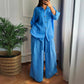 🌺HET REA 50% RABATT🌺 Hem Drawstring Topp och Vida Byxor 2-delars Set