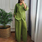 🌺HET REA 50% RABATT🌺 Hem Drawstring Topp och Vida Byxor 2-delars Set