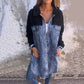 ✨Få 50% rabatt💖Kvinnors lång skjortjacka i denim med sherpa-foder