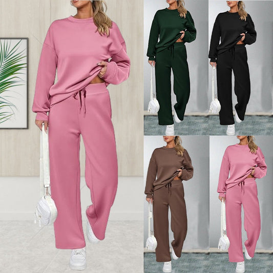 ✨Få 50% rabatt💖Round Neck Top Drawstring Pants 2-Piece Set