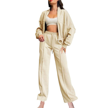 🍂Höstrabatt 55%🍂Kvinnors långärmad jacka med dragkedja och dragsko Sweatpants 2-delade set