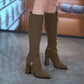 ✨Få 50% rabatt💖Spetsig Tå Chunky Heel Fleecefodrade Mode Stövlar Över Knäna