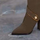 ✨Få 50% rabatt💖Spetsig Tå Chunky Heel Fleecefodrade Mode Stövlar Över Knäna