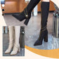 ✨Få 50% rabatt💖Spetsig Tå Chunky Heel Fleecefodrade Mode Stövlar Över Knäna