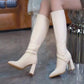 ✨Få 50% rabatt💖Spetsig Tå Chunky Heel Fleecefodrade Mode Stövlar Över Knäna