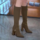 ✨Få 50% rabatt💖Spetsig Tå Chunky Heel Fleecefodrade Mode Stövlar Över Knäna