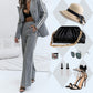 ✨Vintererbjudande💖Dam Casual Grå Blazer Top & Vida Byxor 2-delat Set