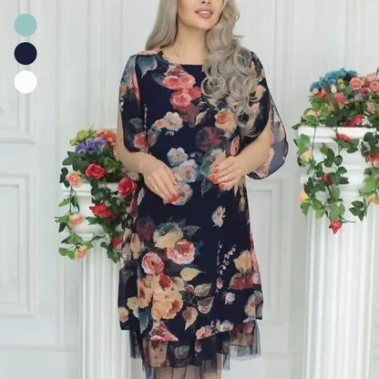 Damklänning med Elegant Rosmönster och Ledig Passform