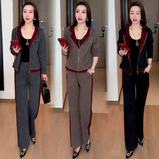 Women's Trendy Warm Hooded Jacket & Pants Two-Piece Set