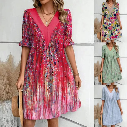 ✨Fånga sommarkänslan i vårvinden✨ V-Neck Flowy Mini-klänningar för kvinnor