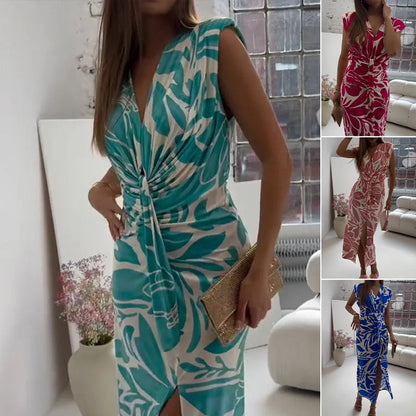 ~✨Fångar sommar i vårens vind🌺 2025 Sommar nyanlända 👗Ärmlös tryckt klänning med slits✨