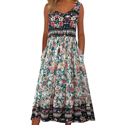 ✨Fånga sommarkänslan i vårvinden✨Ärmlös klänning med blommigt tryck för kvinnor