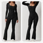 [Gåva till sina] kvinnors långa ärm fyrkantiga halsben jumpsuit